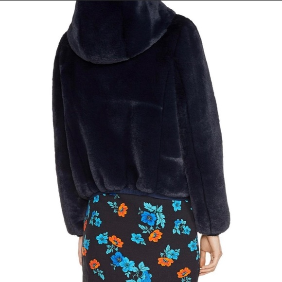 Maje Blue - Navy Faux Fur Hooded Bomber Style Jacket - Coat - Picture 8 of 9